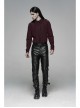 Dark Grain PU Leather Skull Buckle Side Lace-Up Black Punk Pants