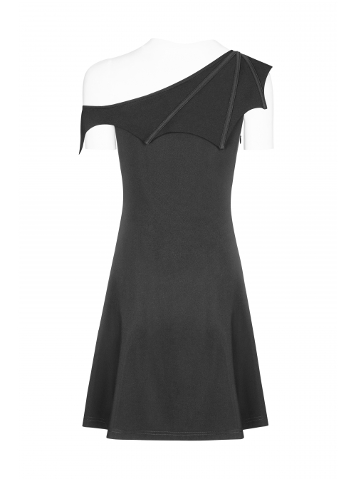 Gothic Female Dark Bat Collar High Waist Dress