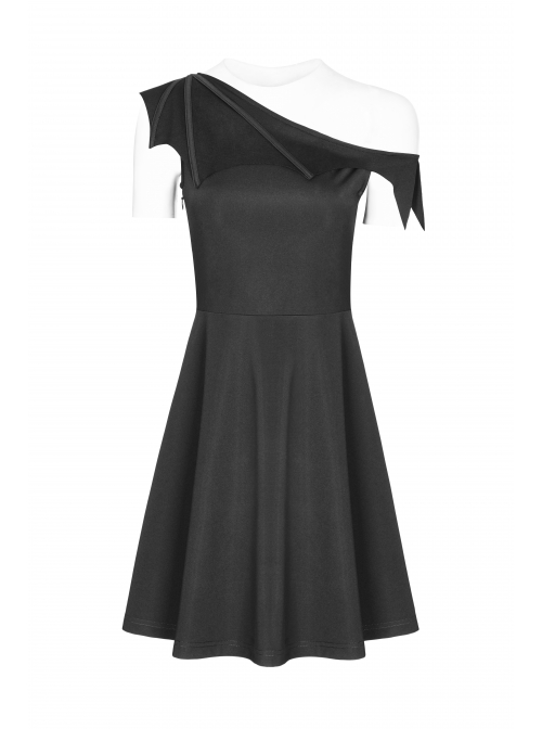Gothic Female Dark Bat Collar High Waist Dress