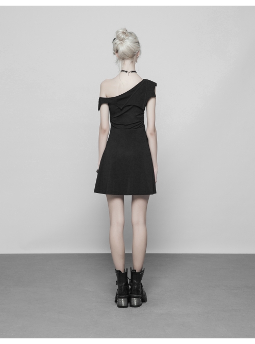 Gothic Female Dark Bat Collar High Waist Dress