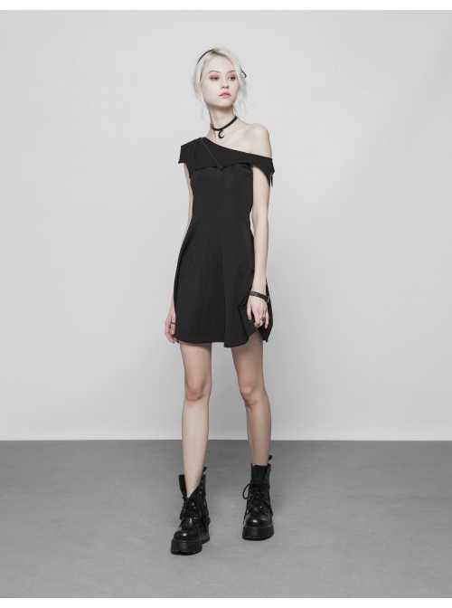 Gothic Female Dark Bat Collar High Waist Dress