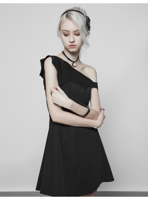Gothic Female Dark Bat Collar High Waist Dress