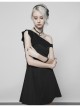 Gothic Female Dark Bat Collar High Waist Dress