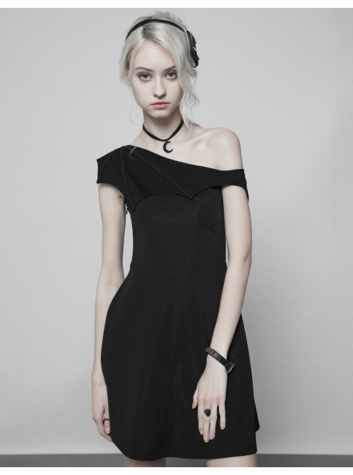 Gothic Female Dark Bat Collar High Waist Dress