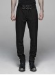 Vertical Knitted Waist Metal Buckle Leather Hasp Black Gothic Trousers