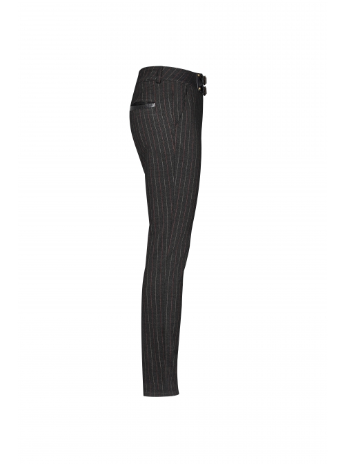 Vertical Knitted Waist Metal Buckle Leather Hasp Black Gothic Trousers