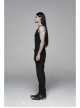 Vertical Knitted Waist Metal Buckle Leather Hasp Black Gothic Trousers
