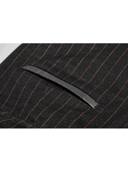 Vertical Knitted Waist Metal Buckle Leather Hasp Black Gothic Trousers