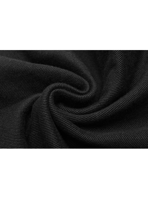 Twill Fabric Coarse Grain Skull Button Metal Buckle Leather Loop Black Punk Trousers