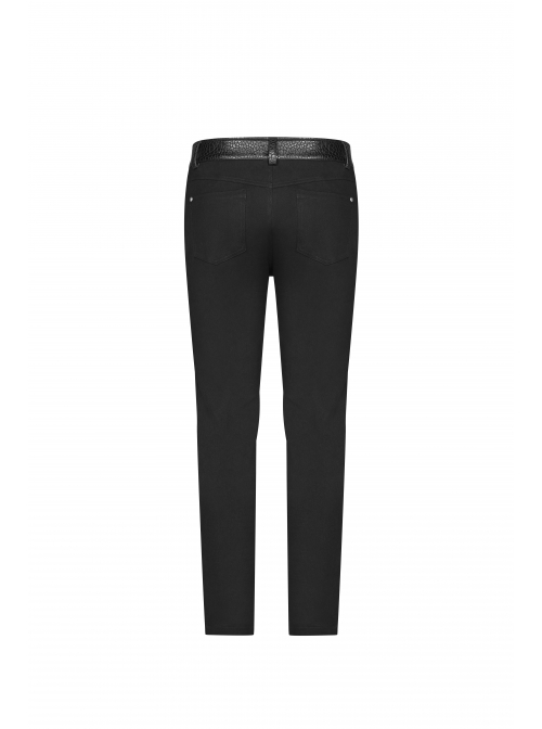 Twill Fabric Coarse Grain Skull Button Metal Buckle Leather Loop Black Punk Trousers