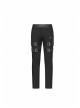 Twill Fabric Coarse Grain Skull Button Metal Buckle Leather Loop Black Punk Trousers