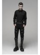 Twill Fabric Coarse Grain Skull Button Metal Buckle Leather Loop Black Punk Trousers