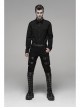 Twill Fabric Coarse Grain Skull Button Metal Buckle Leather Loop Black Punk Trousers