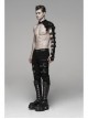 Twill Fabric Coarse Grain Skull Button Metal Buckle Leather Loop Black Punk Trousers