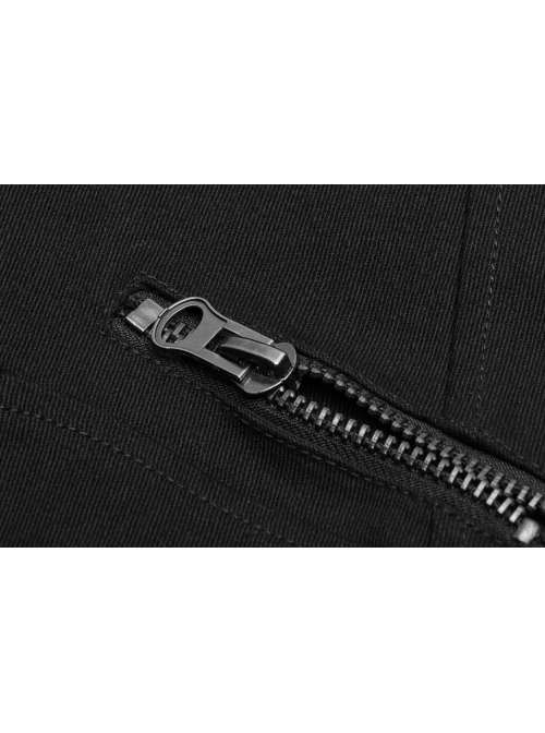 Twill Fabric Coarse Grain Skull Button Metal Buckle Leather Loop Black Punk Trousers