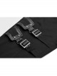 Twill Fabric Coarse Grain Skull Button Metal Buckle Leather Loop Black Punk Trousers