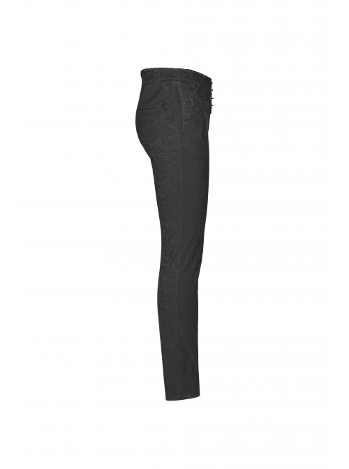 Dark Jacquard Waist Lace-Up Metal Swallow Decoration Side Lace Pattern Black Gothic Suit Trousers