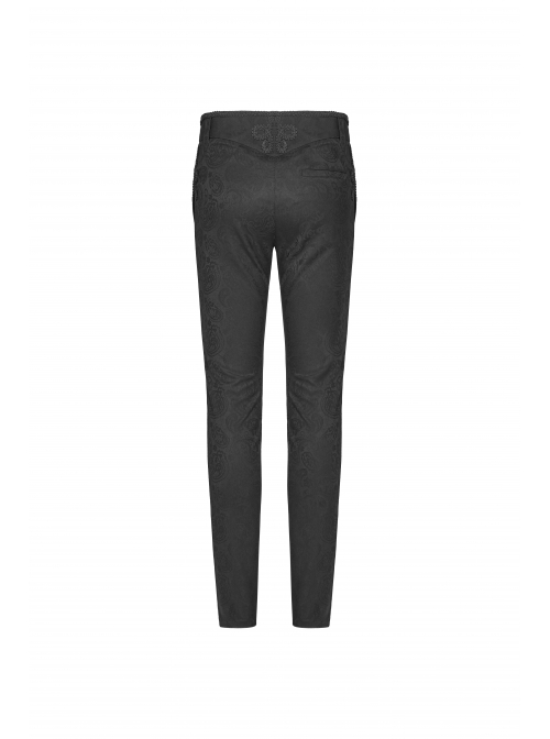 Dark Jacquard Waist Lace-Up Metal Swallow Decoration Side Lace Pattern Black Gothic Suit Trousers