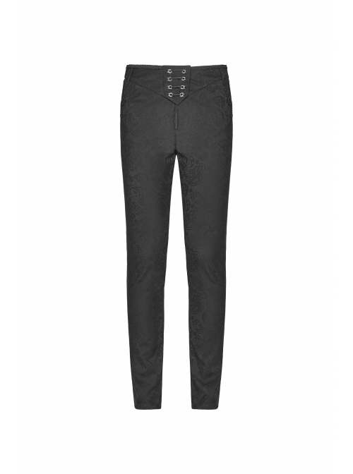 Dark Jacquard Waist Lace-Up Metal Swallow Decoration Side Lace Pattern Black Gothic Suit Trousers