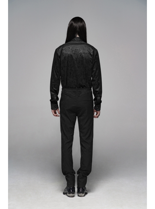 Dark Jacquard Waist Lace-Up Metal Swallow Decoration Side Lace Pattern Black Gothic Suit Trousers