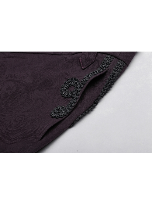 Dark Jacquard Waist Lace-Up Metal Swallow Decoration Side Lace Pattern Wine Red Gothic Suit Trousers