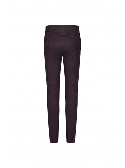 Dark Jacquard Waist Lace-Up Metal Swallow Decoration Side Lace Pattern Wine Red Gothic Suit Trousers
