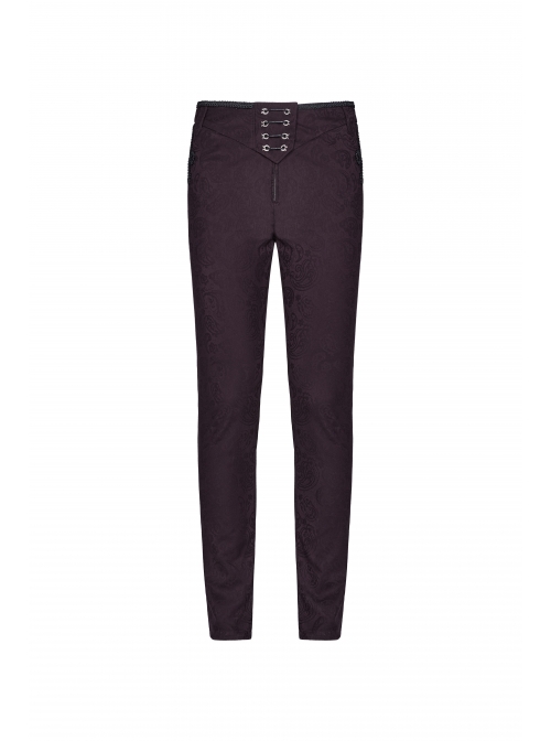 Dark Jacquard Waist Lace-Up Metal Swallow Decoration Side Lace Pattern Wine Red Gothic Suit Trousers