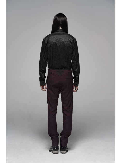 Dark Jacquard Waist Lace-Up Metal Swallow Decoration Side Lace Pattern Wine Red Gothic Suit Trousers