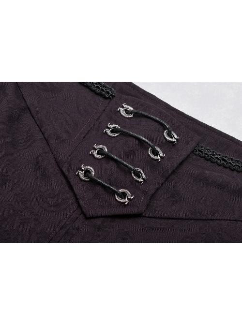 Dark Jacquard Waist Lace-Up Metal Swallow Decoration Side Lace Pattern Wine Red Gothic Suit Trousers