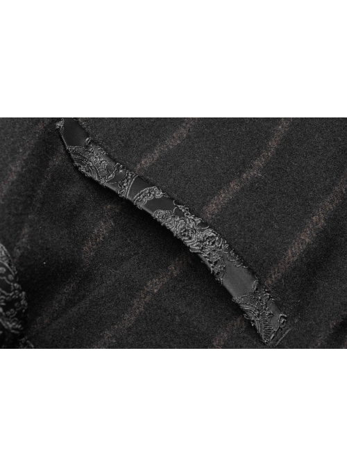 Black  Striped Waist Three-Dimensional Jacquard Lace-Up Hand-Sewing Buttons Black Punk Pants