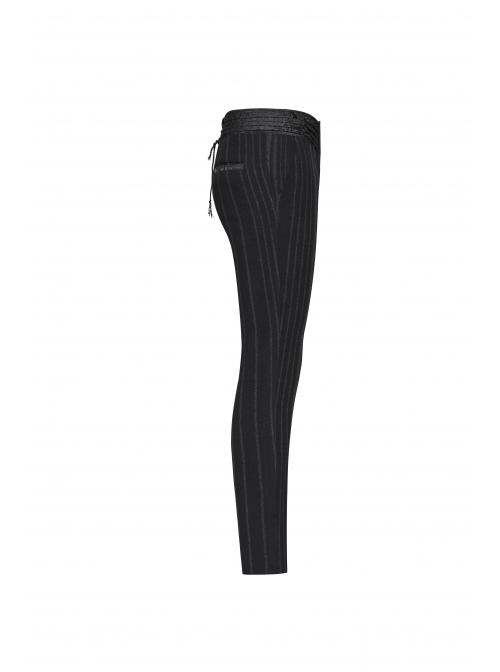 Black  Striped Waist Three-Dimensional Jacquard Lace-Up Hand-Sewing Buttons Black Punk Pants