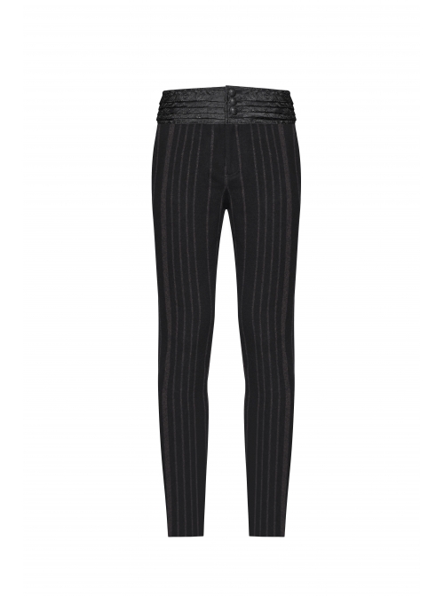 Black  Striped Waist Three-Dimensional Jacquard Lace-Up Hand-Sewing Buttons Black Punk Pants