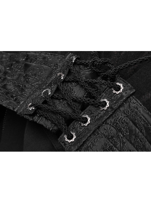 Black  Striped Waist Three-Dimensional Jacquard Lace-Up Hand-Sewing Buttons Black Punk Pants