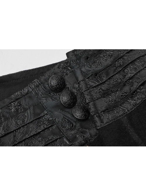 Black  Striped Waist Three-Dimensional Jacquard Lace-Up Hand-Sewing Buttons Black Punk Pants