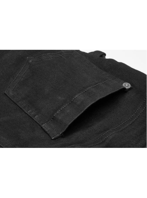 Side Hollow-Out Lace-Up Metal Skull Button Black Punk Tight Pants