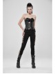 Side Hollow-Out Lace-Up Metal Skull Button Black Punk Tight Pants
