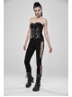 Side Hollow-Out Lace-Up Metal Skull Button Black Punk Tight Pants