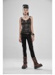 Side Hollow-Out Lace-Up Metal Skull Button Black Punk Tight Pants