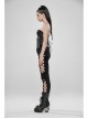 Side Hollow-Out Lace-Up Metal Skull Button Black Punk Tight Pants