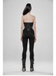 Side Hollow-Out Lace-Up Metal Skull Button Black Punk Tight Pants