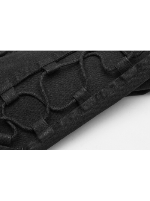 Side Hollow-Out Lace-Up Metal Skull Button Black Punk Tight Pants