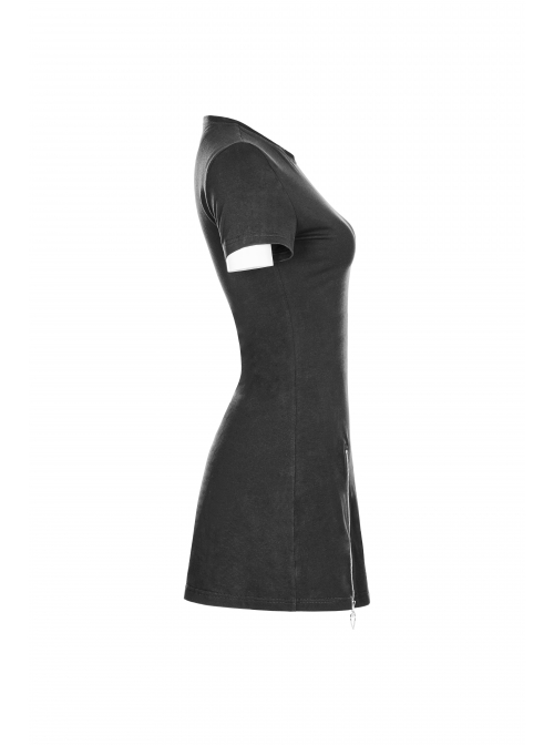 Steam Punk Female Black Elastic Slim Fitting Metal Zipper Dress