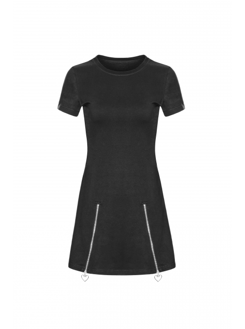 Steam Punk Female Black Elastic Slim Fitting Metal Zipper Dress