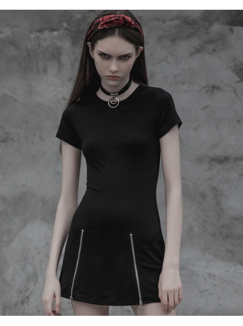 Steam Punk Female Black Elastic Slim Fitting Metal Zipper Dress