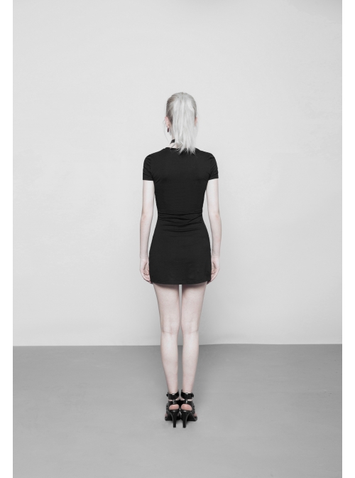 Steam Punk Female Black Elastic Slim Fitting Metal Zipper Dress