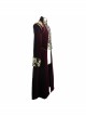 Gothic Black Jacquard Gold Faded Buttons Wine Red Fleece Men Long Coat