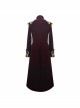 Gothic Black Jacquard Gold Faded Buttons Wine Red Fleece Men Long Coat