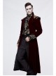Gothic Black Jacquard Gold Faded Buttons Wine Red Fleece Men Long Coat