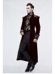 Gothic Black Jacquard Gold Faded Buttons Wine Red Fleece Men Long Coat