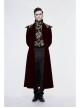 Gothic Black Jacquard Gold Faded Buttons Wine Red Fleece Men Long Coat